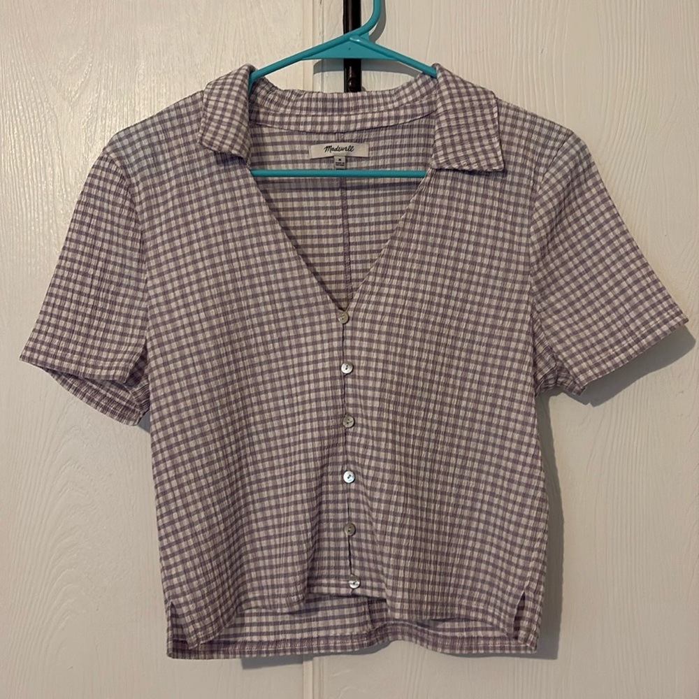 Madewell Light Purple Gingham Button Up Blouse